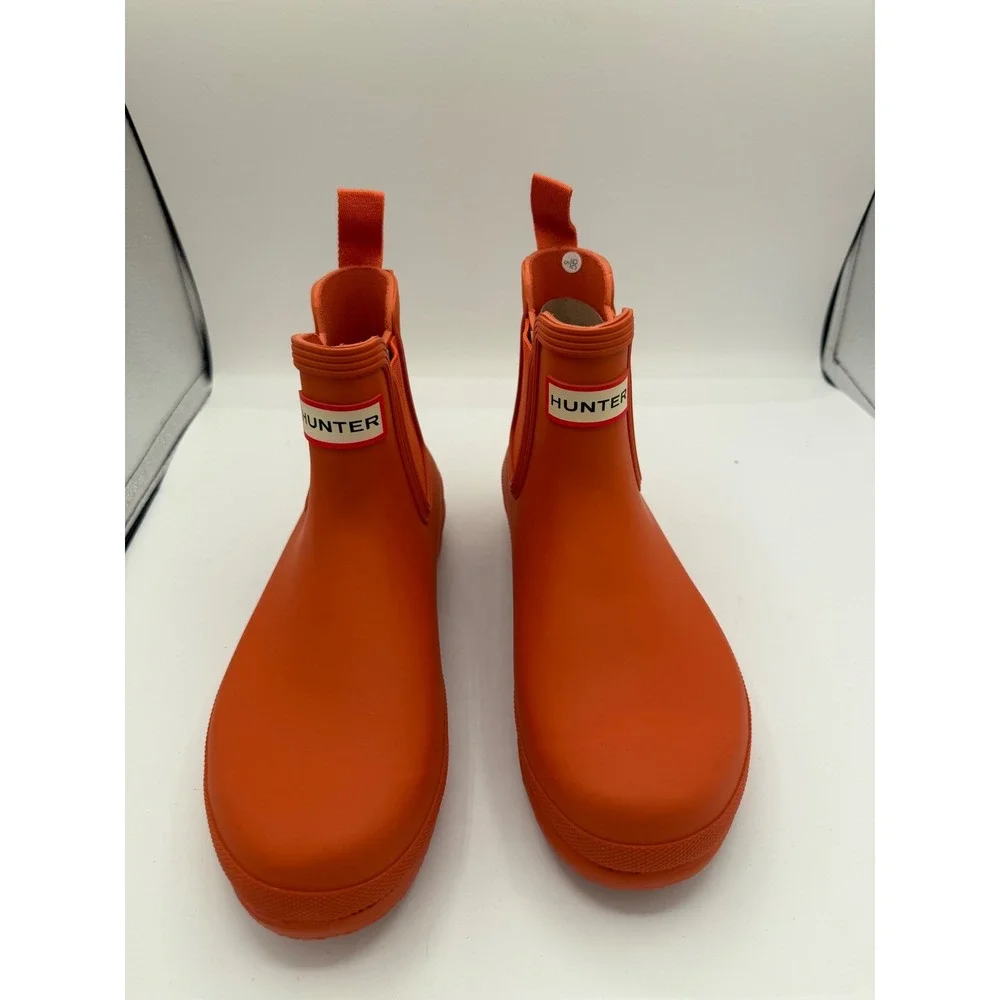 Hunter Original Chelsea Rain Boots Orange Waterproof Rubber Women's 7‎ MSRP $175